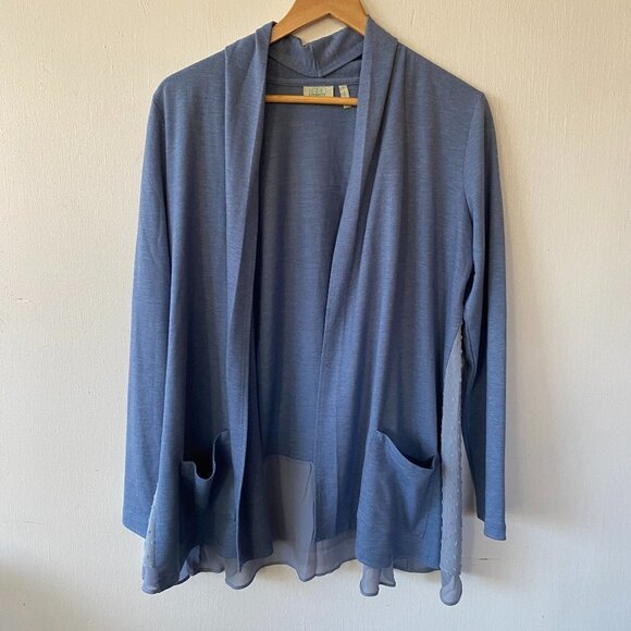 Logo Lounge Lori Goldstein Cardigan Womens Small Blue Open Front Mixed Material - Picture 1 of 9
